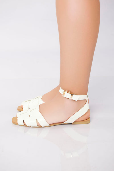 Flat Ankle-Strap Woven Sandal - White
