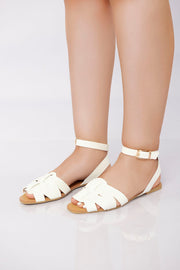 Flat Ankle-Strap Woven Sandal - White