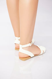 Flat Ankle-Strap Woven Sandal - White