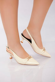Glossy V-Cut Heel - Beige