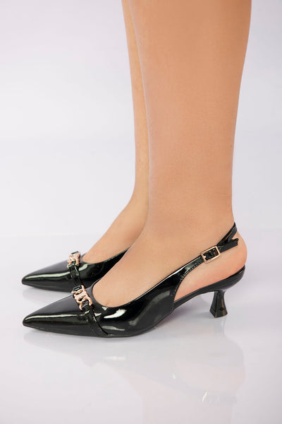 Glossy V-Cut Heel - Black