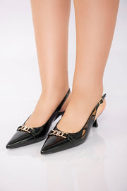 Glossy V-Cut Heel - Black