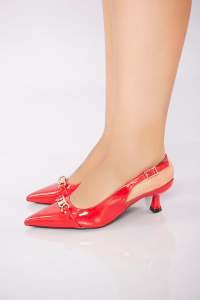 Glossy V-Cut Heel - Red