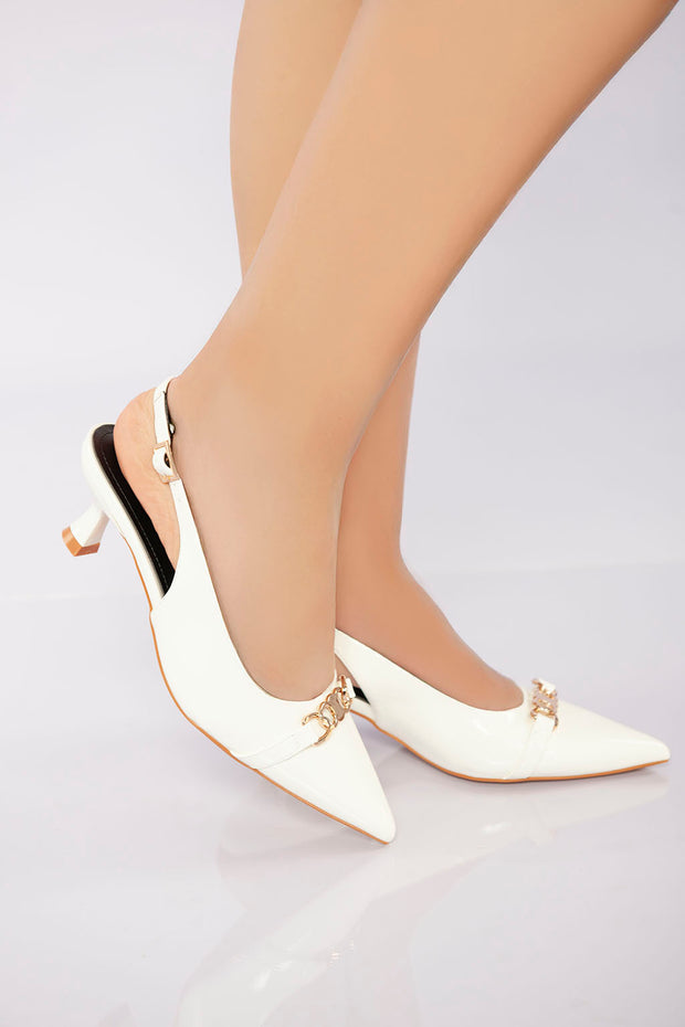 Glossy V-Cut Heel - White