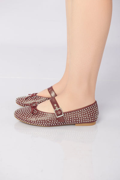 Lunessa Crystal Strap Flats - Wine