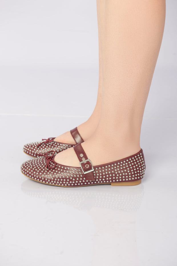 Lunessa Crystal Strap Flats - Wine