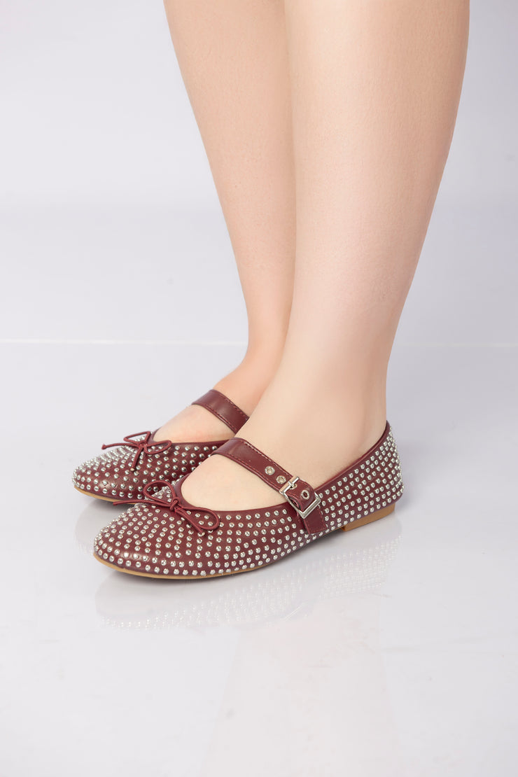 Lunessa Crystal Strap Flats - Wine