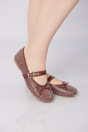 Lunessa Crystal Strap Flats - Wine