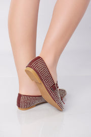 Lunessa Crystal Strap Flats - Wine