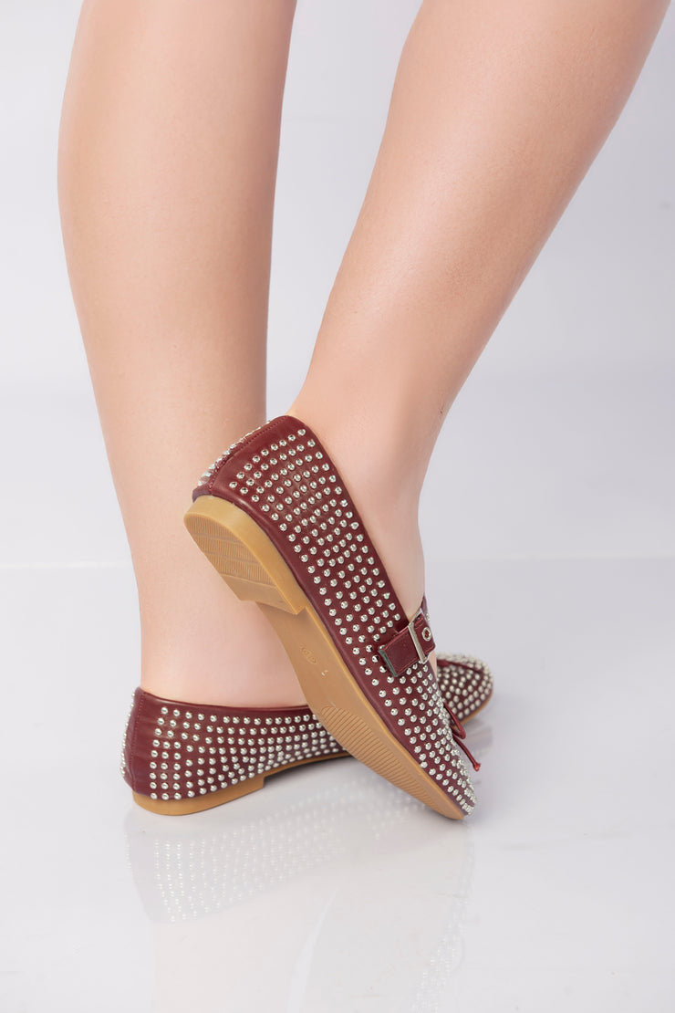 Lunessa Crystal Strap Flats - Wine