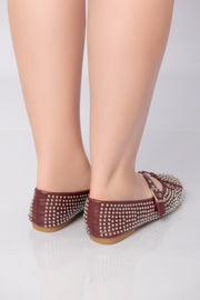 Lunessa Crystal Strap Flats - Wine