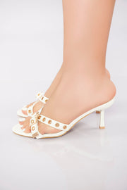 Metallic Stud Slide Sandal - White