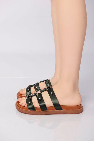 Open-Toe Strappy Slide - Black