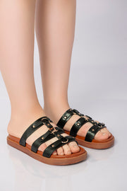 Open-Toe Strappy Slide - Black