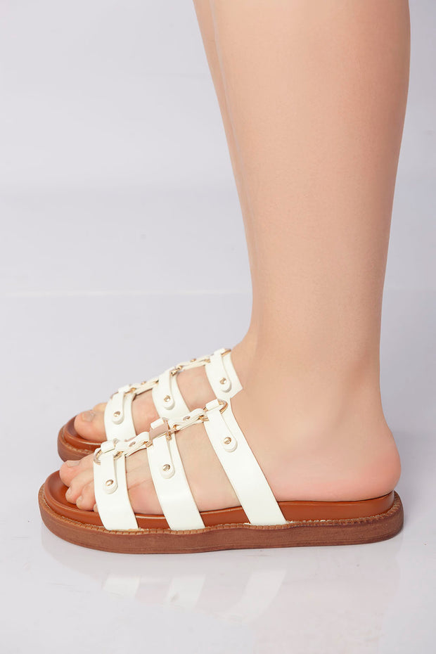 Open-Toe Strappy Slide - White