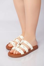 Open-Toe Strappy Slide - White