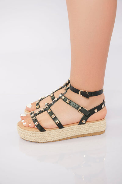Rockstud Platform Gladiator Sandal - Black