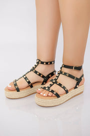 Rockstud Platform Gladiator Sandal - Black