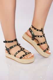 Rockstud Platform Gladiator Sandal - Black