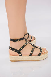 Rockstud Platform Gladiator Sandal - Black