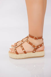 Rockstud Platform Gladiator Sandal - Camel