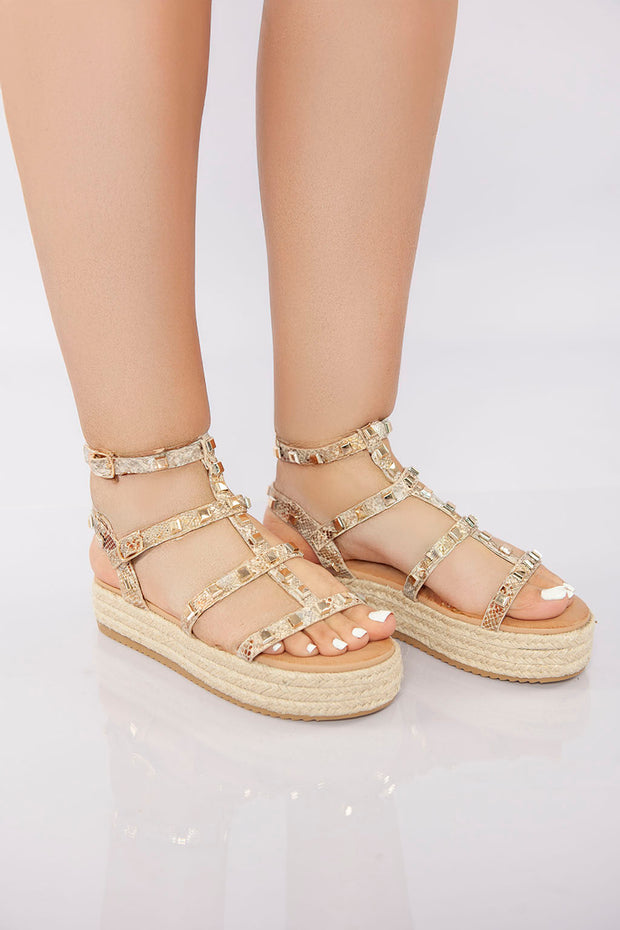Rockstud Platform Gladiator Sandal - Snake