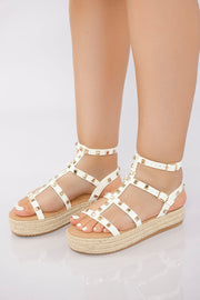 Rockstud Platform Gladiator Sandal - White