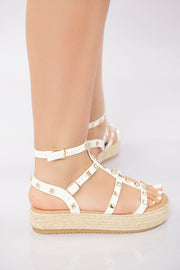 Rockstud Platform Gladiator Sandal - White