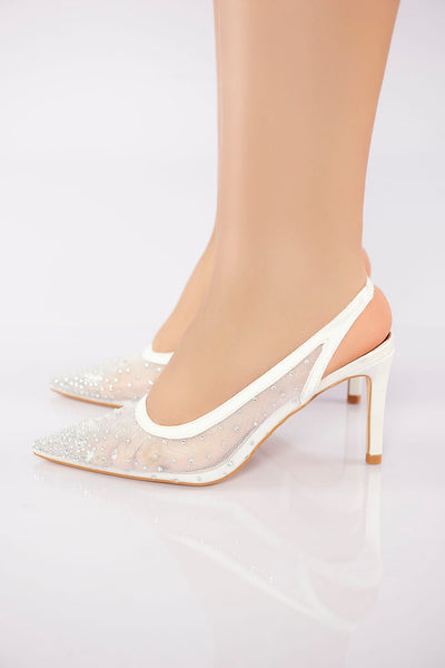 Sheer Crystal-Detail High Heel - White