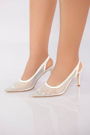 Sheer Crystal-Detail High Heel - White