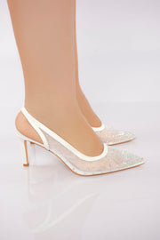 Sheer Crystal-Detail High Heel - White