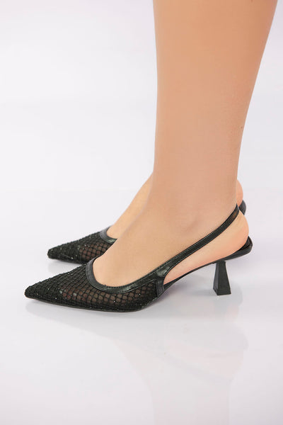 Sheer Mesh Pointed Heel - Black
