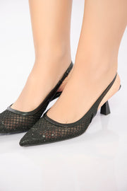 Sheer Mesh Pointed Heel - Black