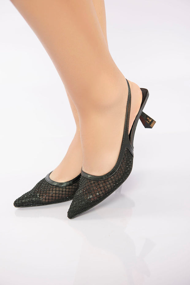Sheer Mesh Pointed Heel - Black