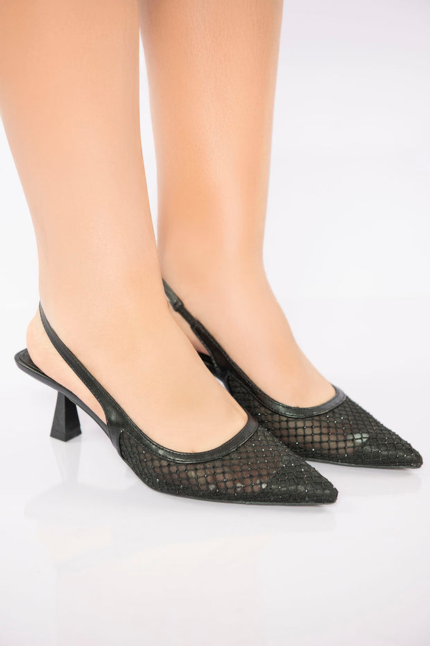Sheer Mesh Pointed Heel - Black