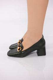 Square Toe Heeled Loafer - Black