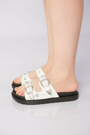 Stellar Buckle Luxe Slippers - White