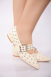 Studded Buckle Strap Flat - Beige
