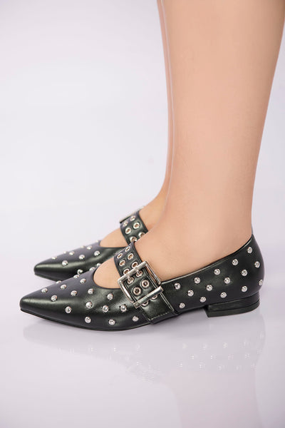 Studded Buckle Strap Flat - Black