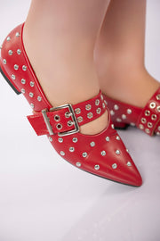 Studded Buckle Strap Flat - Maroon