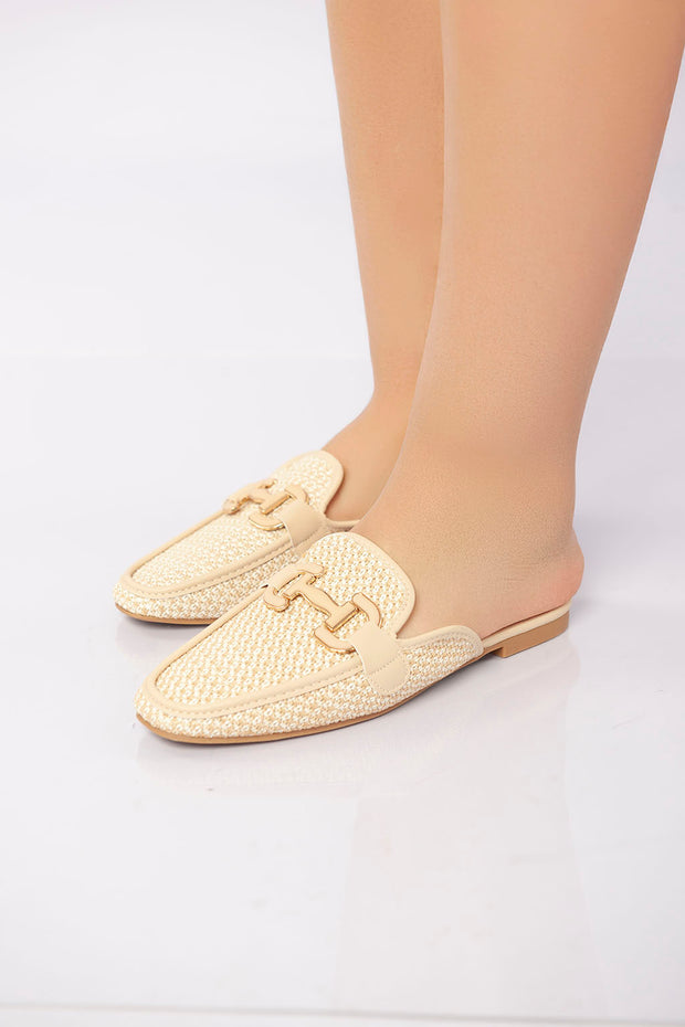 Textured Flat Mule - Beige