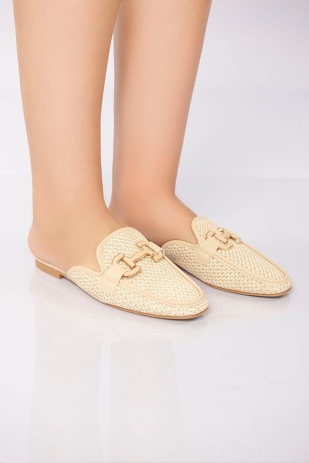 Textured Flat Mule - Beige