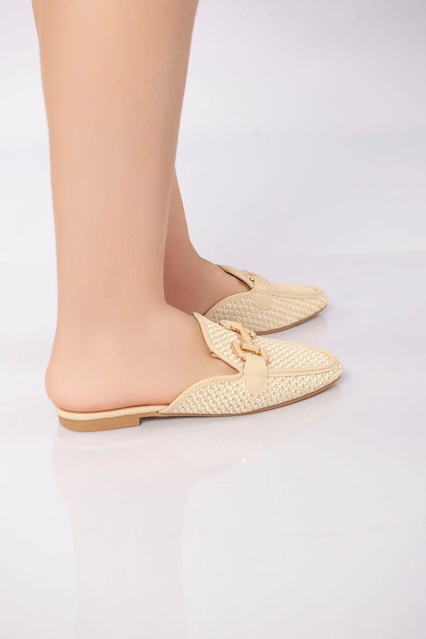 Textured Flat Mule - Beige
