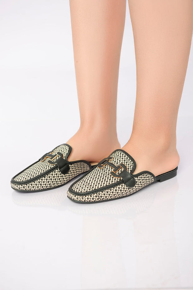 Textured Flat Mule - Black
