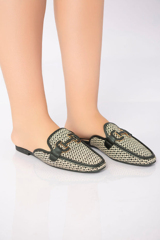 Textured Flat Mule - Black