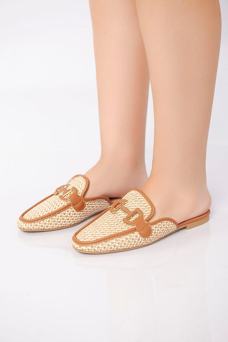 Textured Flat Mule - Camel