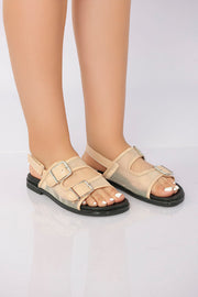 Transparent Mesh Slingback Sandal - Beige