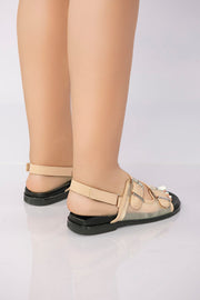 Transparent Mesh Slingback Sandal - Beige