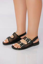Transparent Mesh Slingback Sandal - Black