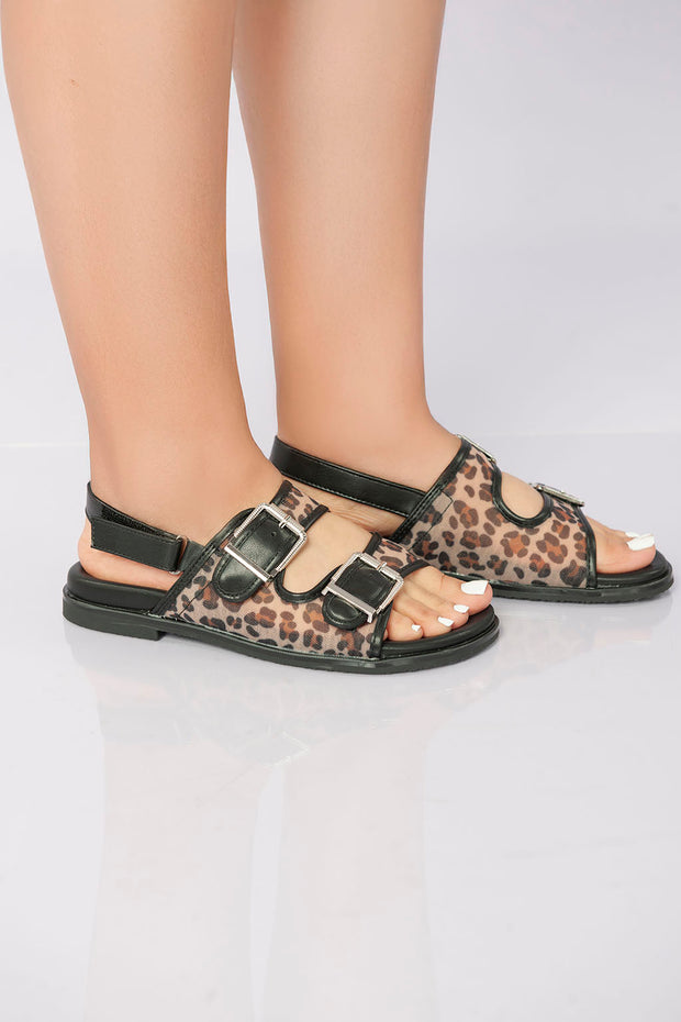 Transparent Mesh Slingback Sandal - Leopard